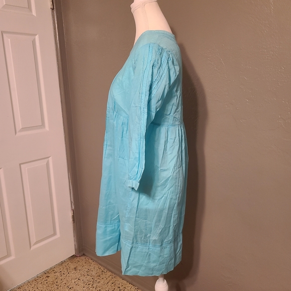 Lilly Pulitzer Turquiose Tunic Embroidered V-Neck Cotton Dress EUC Medium - Picture 3 of 12